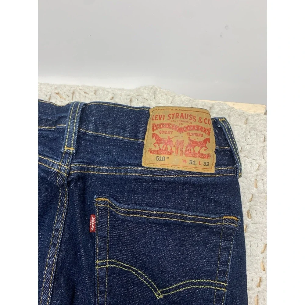 Levis 510 Jeans Mens Tag 31x32 Approx 30x29 Skinny Stretch Blue Leg OpeningFlaws